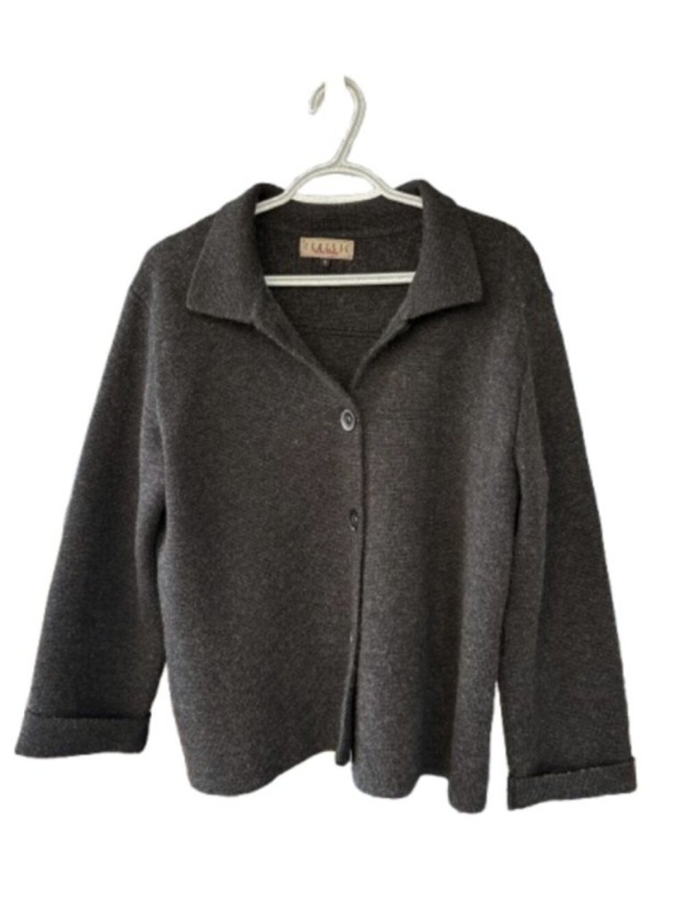 Classic Knitting collared cardigan sweater dark grey women's size 1